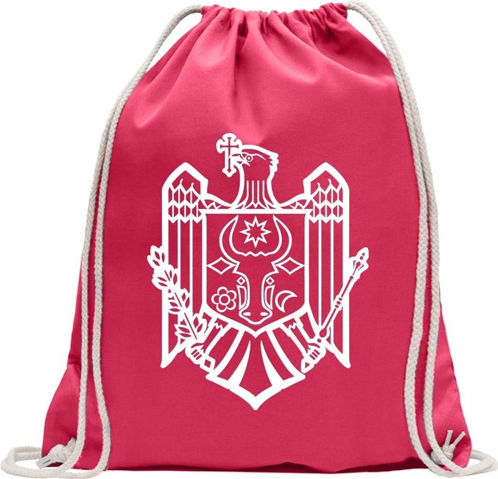 Kiwistar - Turnbeutel - pink - Moldawien Wappen - Fun Rucksack Sport Beutel Gymsack Baumwolle mit Ziehgurt