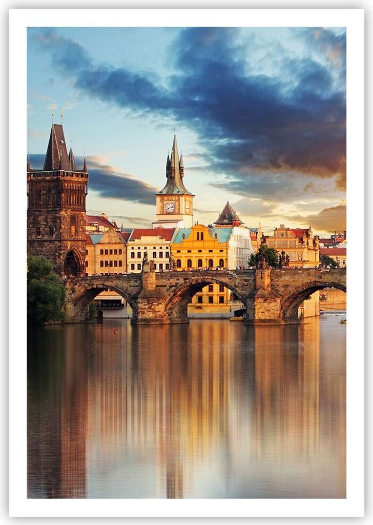 Poster - Poster ohne Rahmen - Prag brücke geschichte fluss - 70x100 cm - Wand Bild - Wanddeko - Wandbilder - Kunstposter - Wandposter - Bilder - K...