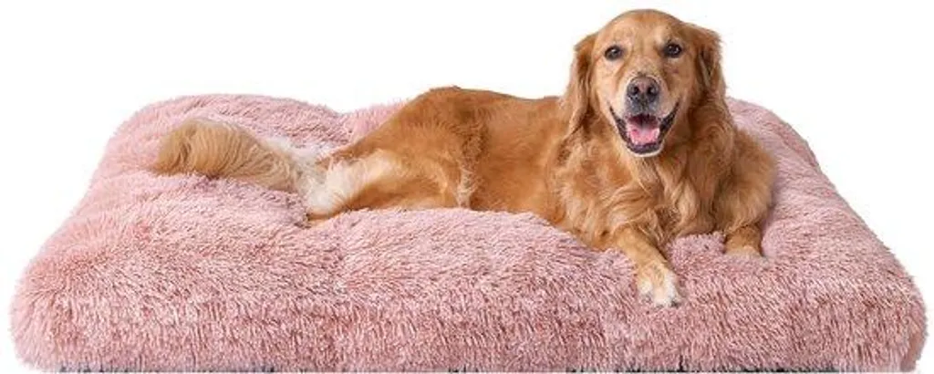 Lit moelleux pour grands chiens XL rose 112x85cm avec peluche longue