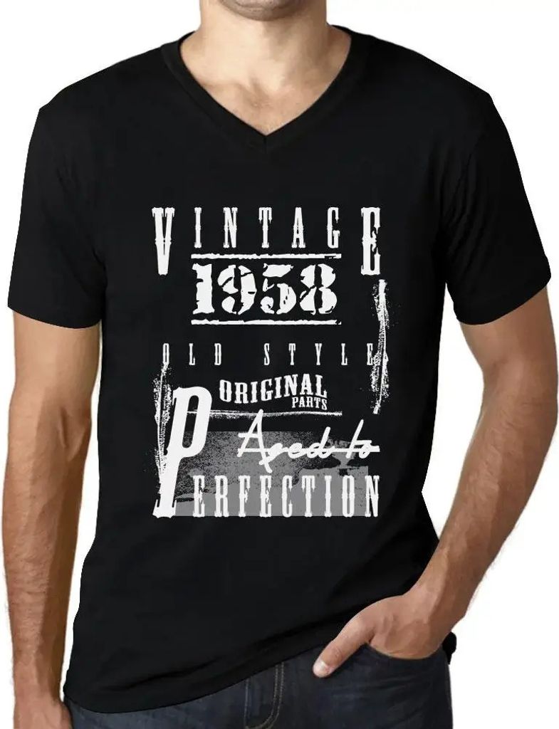 Herren Grafik T-Shirt V-Ausschnitt Originalteile in Perfektion gealtert 1958 – Original Parts Aged to Perfection 1958 – Geschenk 66. Geburtstag