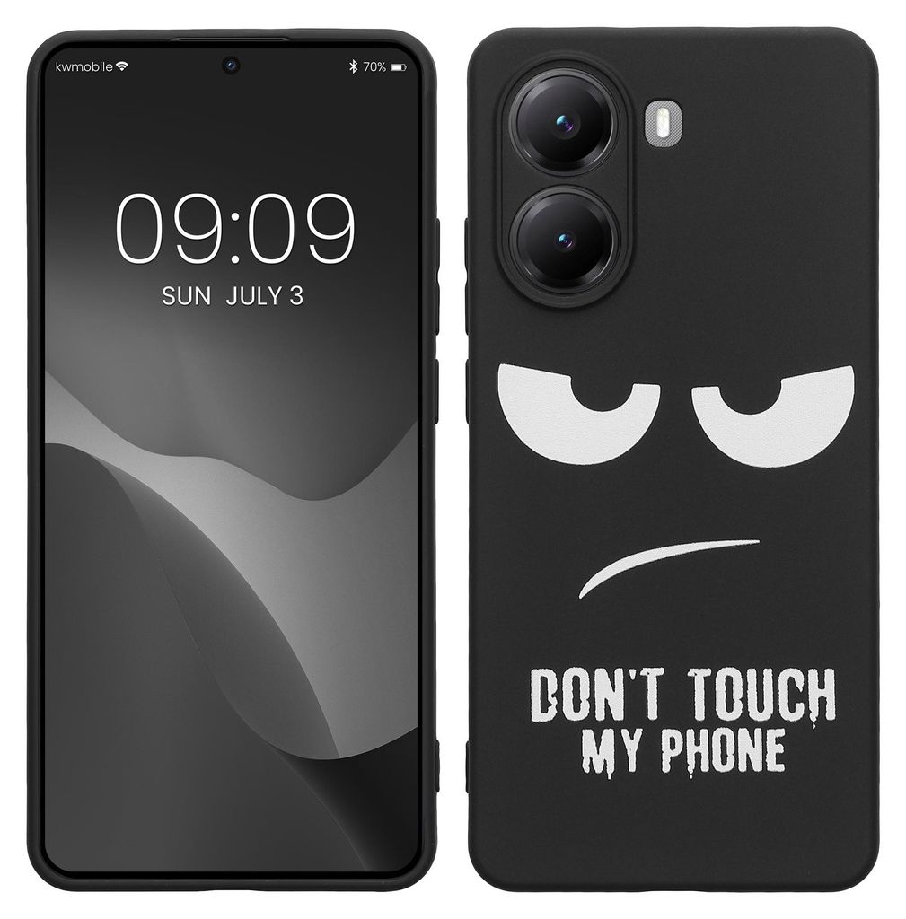 kwmobile Hülle kompatibel mit Xiaomi Poco X7 Pro 5G - Handyhülle Silikon Case - Don't touch my Phone Weiß Schwarz