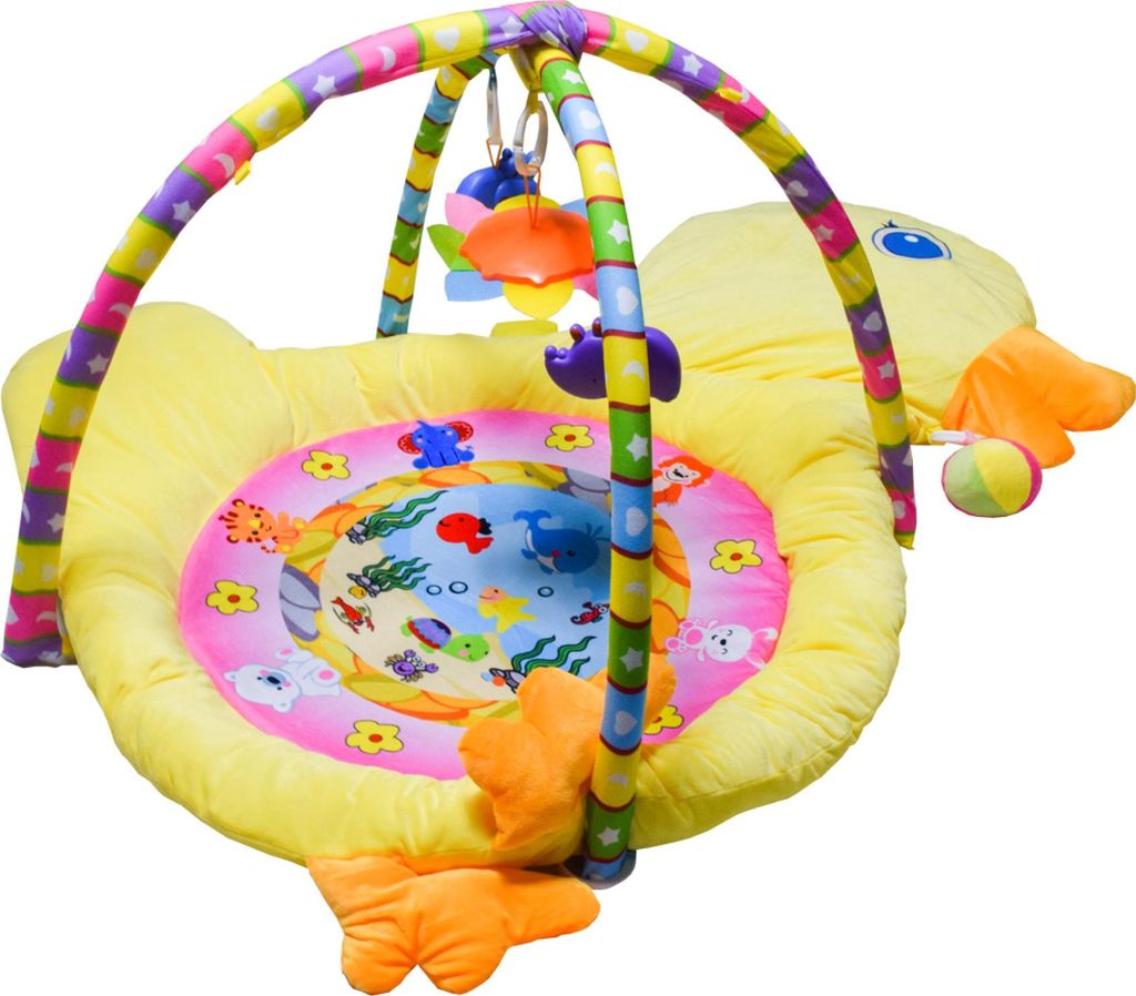 Aga4Kids Spieldecke Entenküken MRBM06 Baby Krabbeldecke mit Spielbogen,Spieldecke mit 4 abnehmbaren Spielzeugen