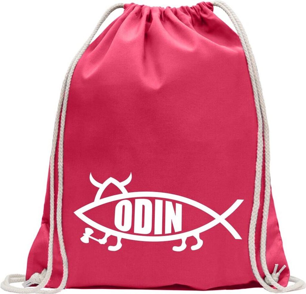 Kiwistar - Turnbeutel - pink - Odin Fisch - Fun Rucksack Sport Beutel Gymsack Baumwolle mit Ziehgurt