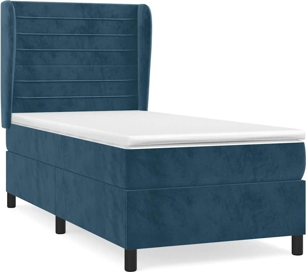 vidaXL Boxspringbett mit Matratze Dunkelblau 90x200 cm Samt