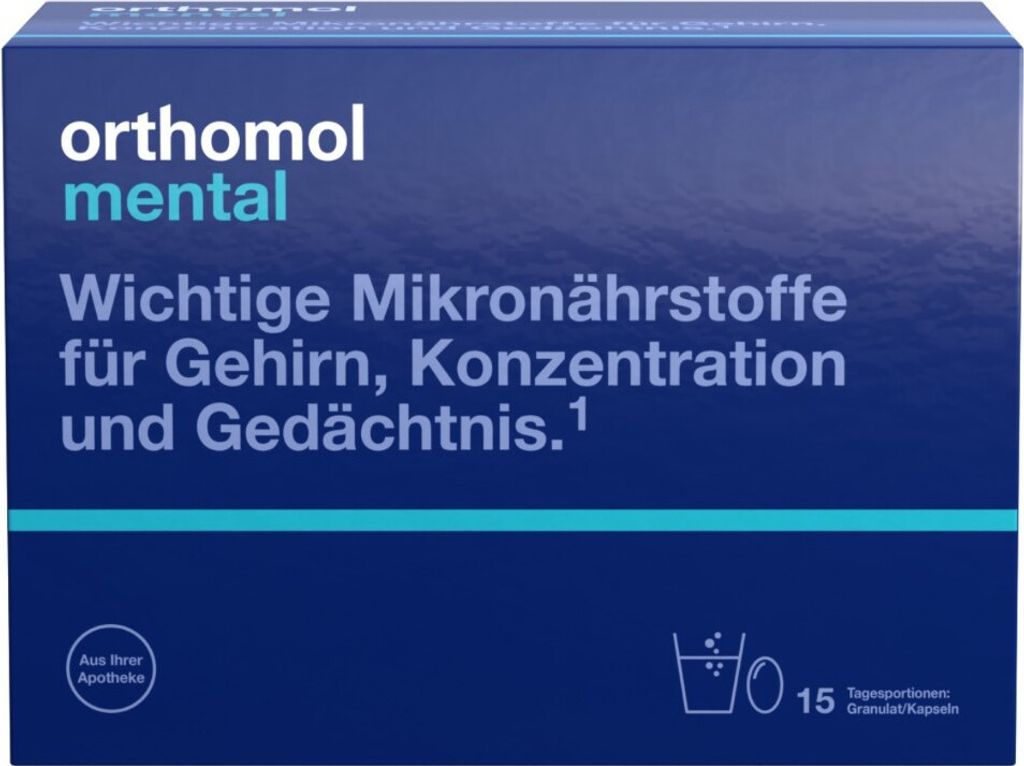 Orthomol Mental - für Gehirn, Konzentration und Gedächtnis - mit Pantothensäure und Omega-3-Fettsäuren - Granulat/Kapseln, 15 St. Tagesportionen