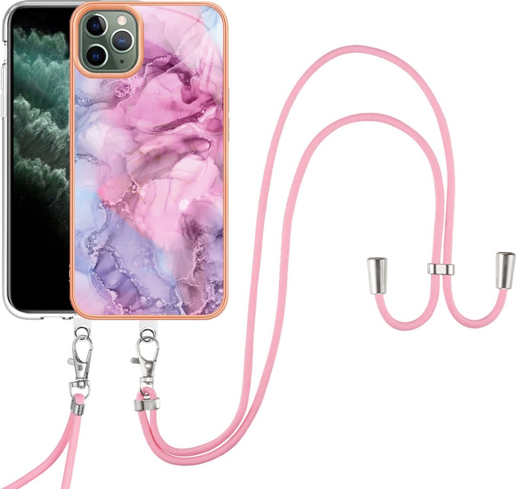 iPhone 11 Pro Max Handykette Hülle, Muster TPU Bumper Schutzhülle mit verstellbarem Tragegurt für iPhone 11 Pro Max Pink