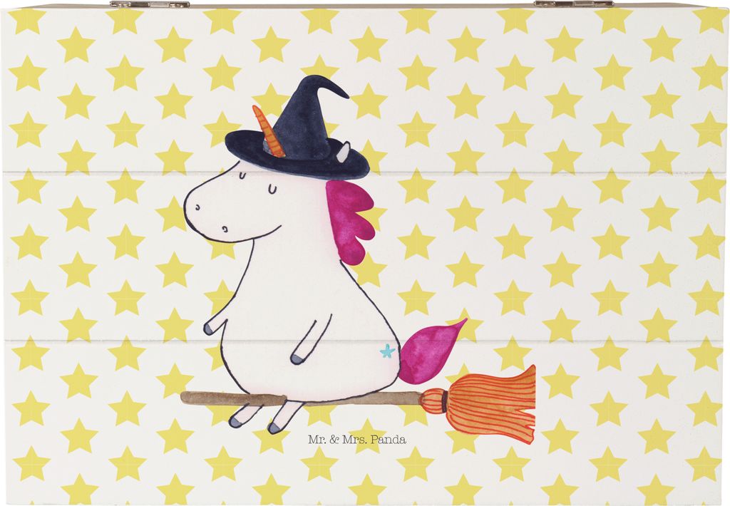 Mr. & Mrs. Panda Geschenkbox Einhorn Hexe 22 x 15 cm - Weiß - Geschenk, Schatzkiste, Holzbox mit Deckel, Box aus Holz, Erinnerungskiste, schatztru...