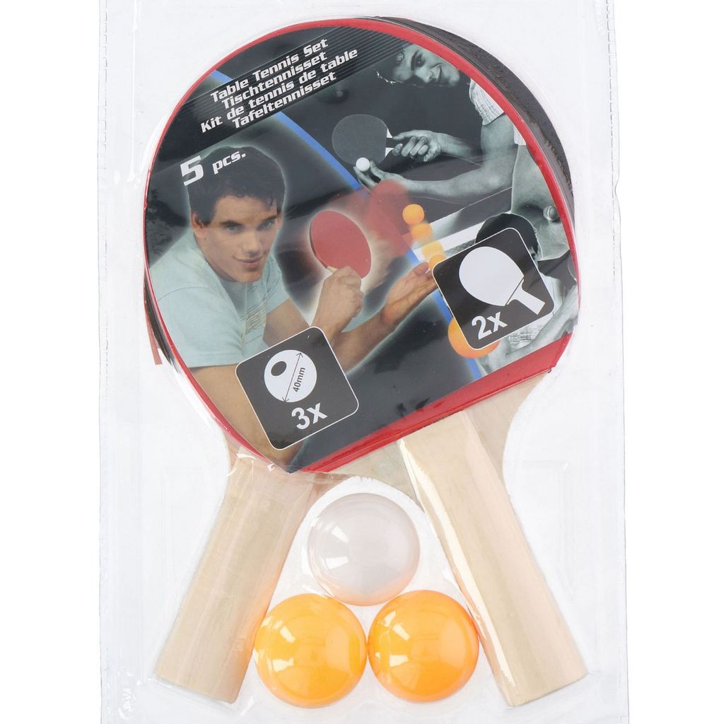 Tischtennis Set 5tlg. 2 Holz Schläger und 3 Bälle Urlaub Produktbild 