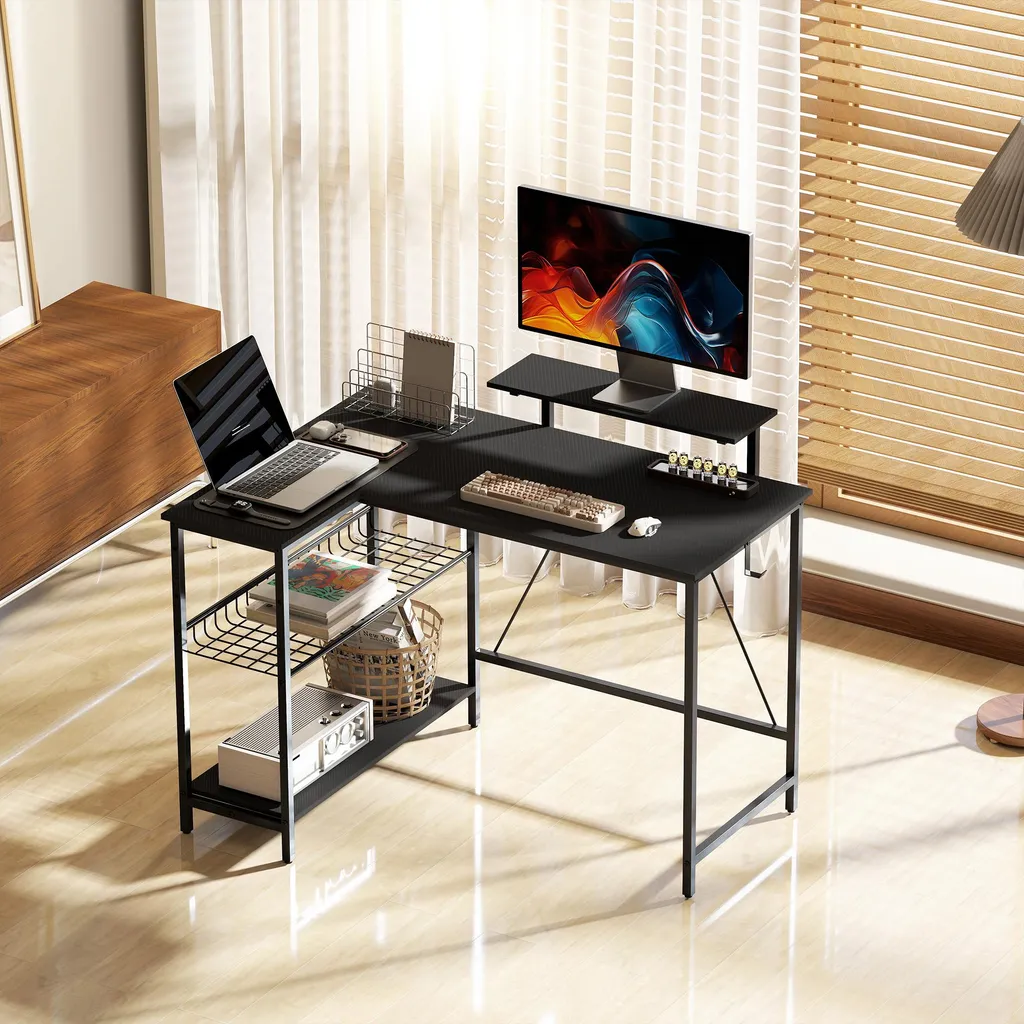 Bureau de jeu réversible avec support écran et étagère maille noir - 10