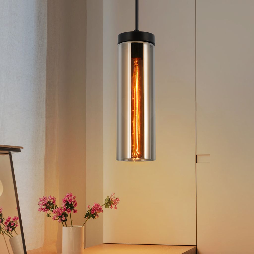 ZMH Glas Hängeleuchte Esstisch Pendelleuchte Retro 1 Flammige Hängelampe E27 Pendelleuchte Esstischlampe Mattschwarz für Küchen Schlafzimmer Wo...