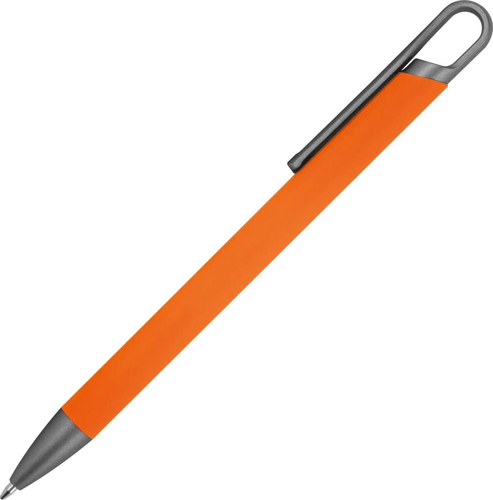 Gummierter Soft Touch Gel Kugelschreiber aus Metall / Farbe: orange