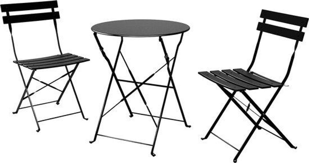 Gartenmöbel-Set, 3er-Satz, inkl. 2 Stühlen und 1 Tisch, schwarz, für Terrasse, Garten, Outdoor