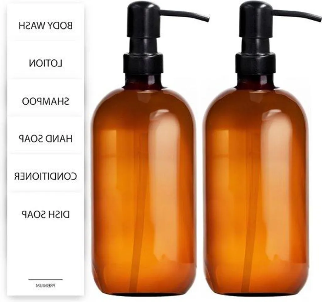 Distributeur savon verre brun 500 ml : fini le plastique dans la douche !