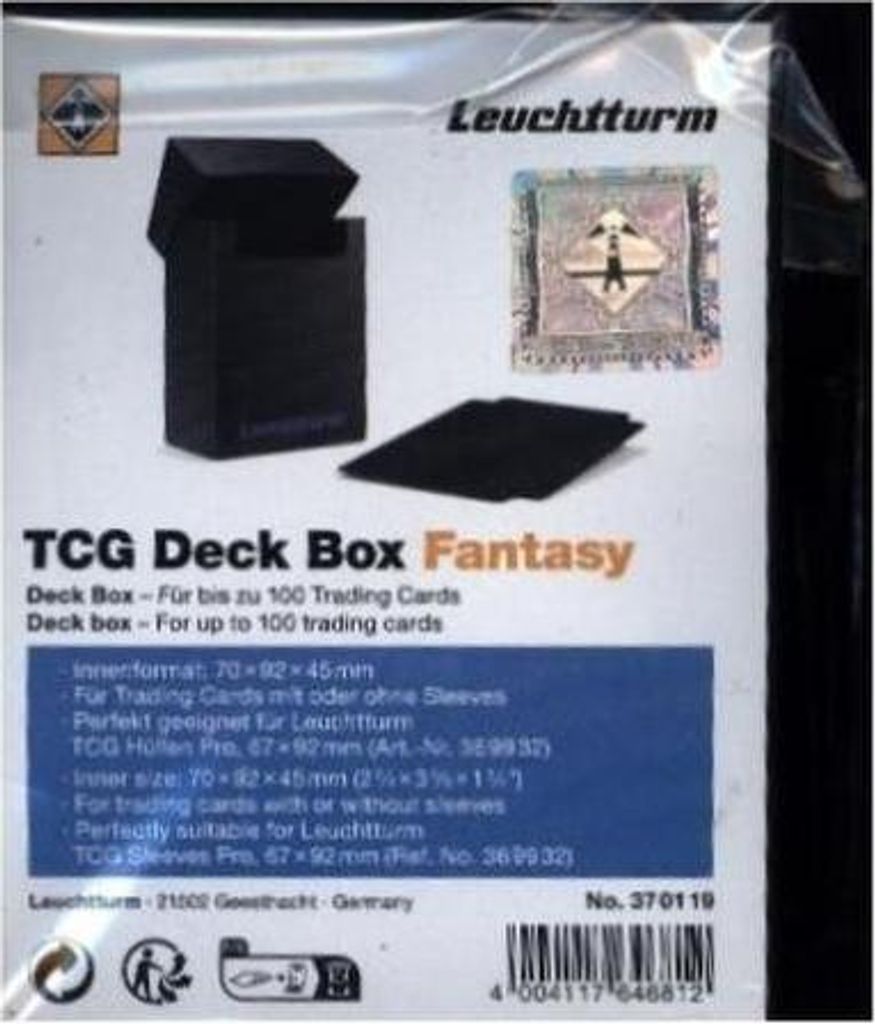 LEUCHTTURM Kartenbox für Trading Cards, 100 Karten in Sleeves, 92x70x45 mm Innenmaß, Schwarz