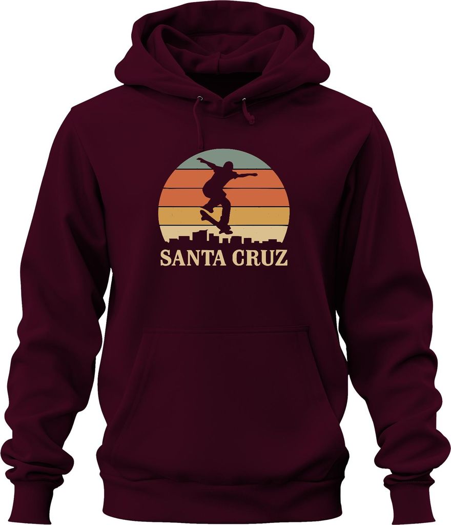 Santa Cruz Skateboard Skater Retro Sonnenuntergang Vintage Strand Uni Hoodie Kapuzenpullover, Burgundy, XL