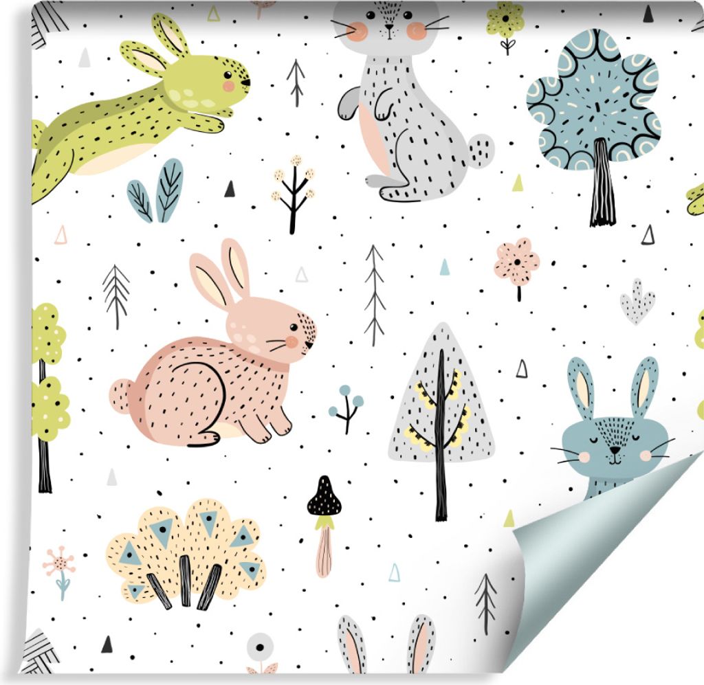 10m VLIES TAPETE Rolle Kinderzimmer Frühliche Hasen im Wald XXL