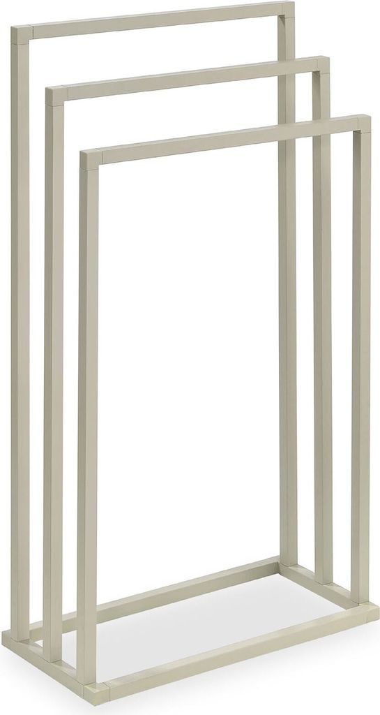 A freestanding towel rack with three bars.