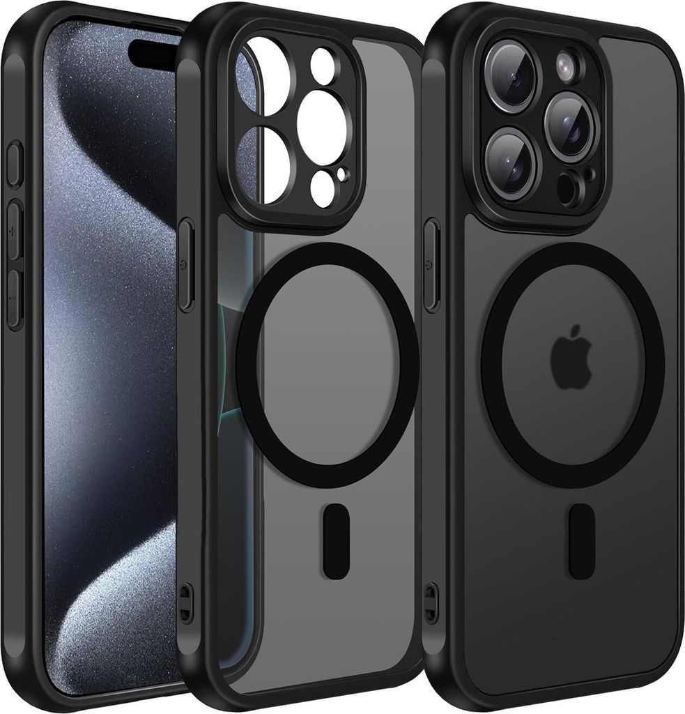 Magnet-Case für iPhone 15 Pro Hülle Magsafe Schutzhülle Stoßfest TPU-Rahmen starker Magnetring, Schwarz