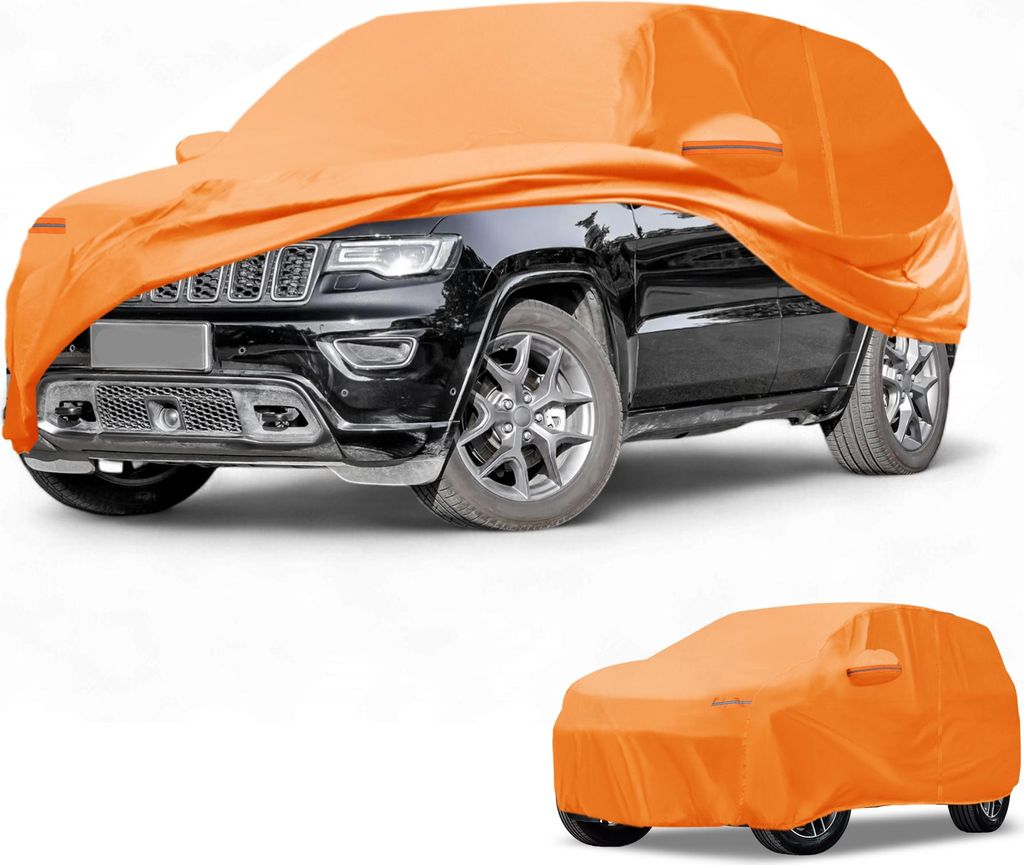 Autoabdeckung Wasserdicht Alle Wetter Automobil Au?en Vollst?ndige Au?enabdeckung fš¹r Jeep Grand Cherokee 2002-2023 Baumwolle Orange mit Reflekt...
