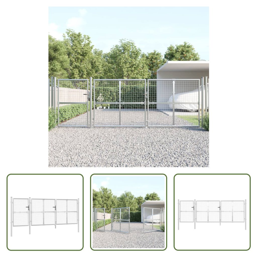 The Living Store Mesh-Gartentor Silbern 400x175 cm Verzinkter Stahl