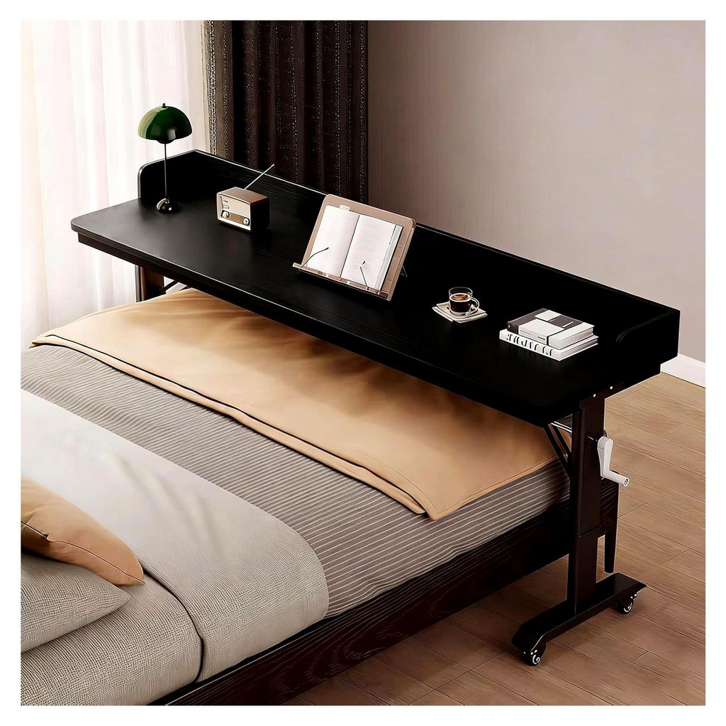 Höhenverstellbarer mobiler Überbetttisch mit Rollen, Computertisch für Stehen und Sitzen, mobiler Schreibtisch für Doppelbetten (B, 150x40x68cm)