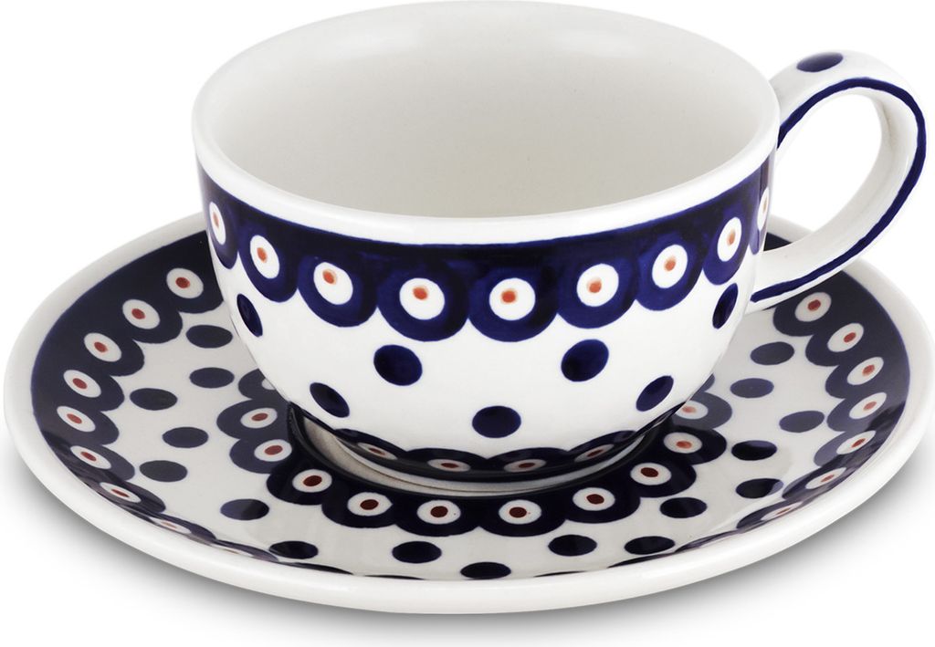 Original Bunzlauer Keramik Kaffeetasse Teetasse Ø9,8 cm klassisch 200 ml mit Unterschale Ø16 cm im Design 46