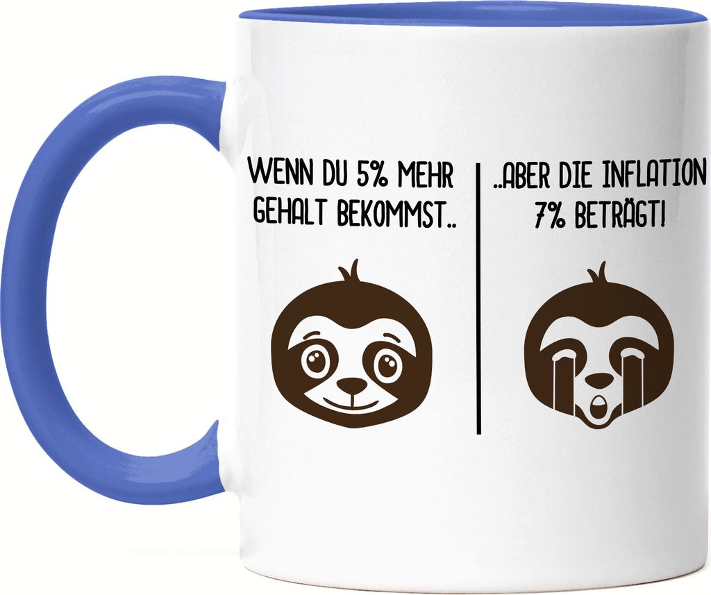 Wenn Du 5 % Mehr Gehalt Bekommst Aber Die Inflation 7 % Beträgt Tasse Blau Faultier Inflation Geld Gehaltserhöhung