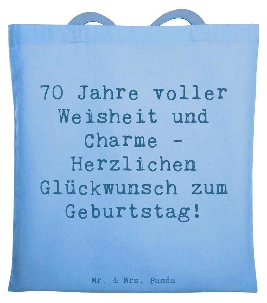 Mr. & Mrs. Panda Tote Bag Spruch 70. Geburtstag - Sky Blue - Geschenk, 70 Jahre voller Weisheit, Tasche, Laptoptasche, Unitasche, Schultasche, Jubi...