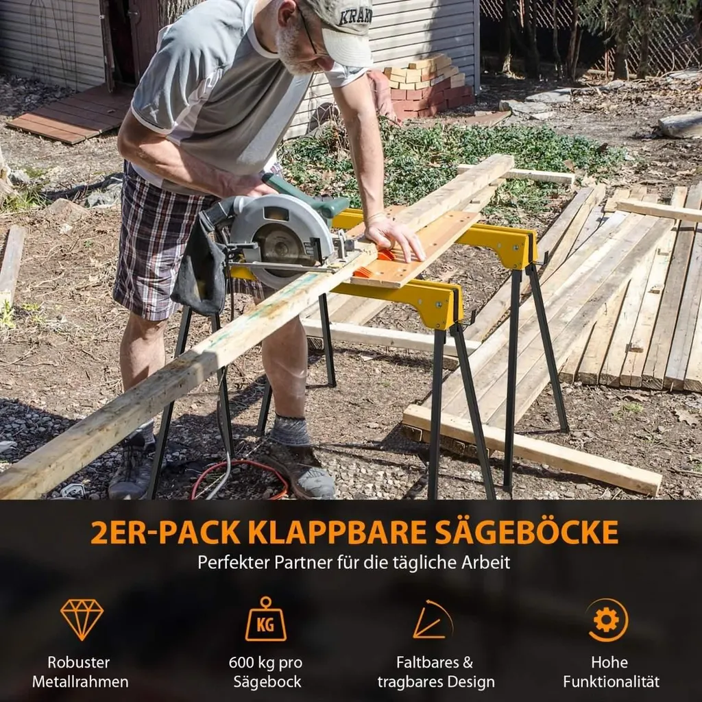 Paire de supports de scie compacts en acier avec structure pliable