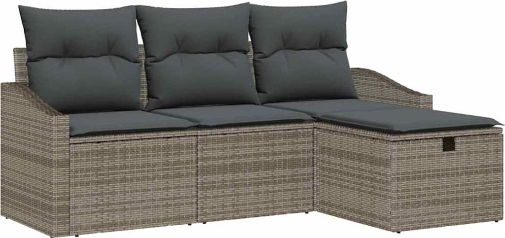 Sofa Set mit Kissen 4 pcs Poly-Rattan