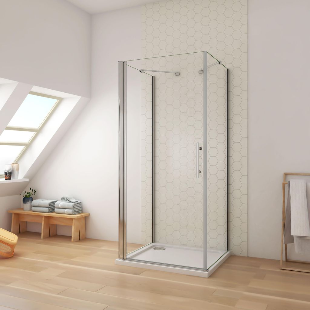 76x80x80x195cm 6mm Sicherheitsglas Duschwand mit Seitenwand Duschkabine Duschtš¹r Eckdusche Drehtš¹r L=450 (Stš¹tzstange)