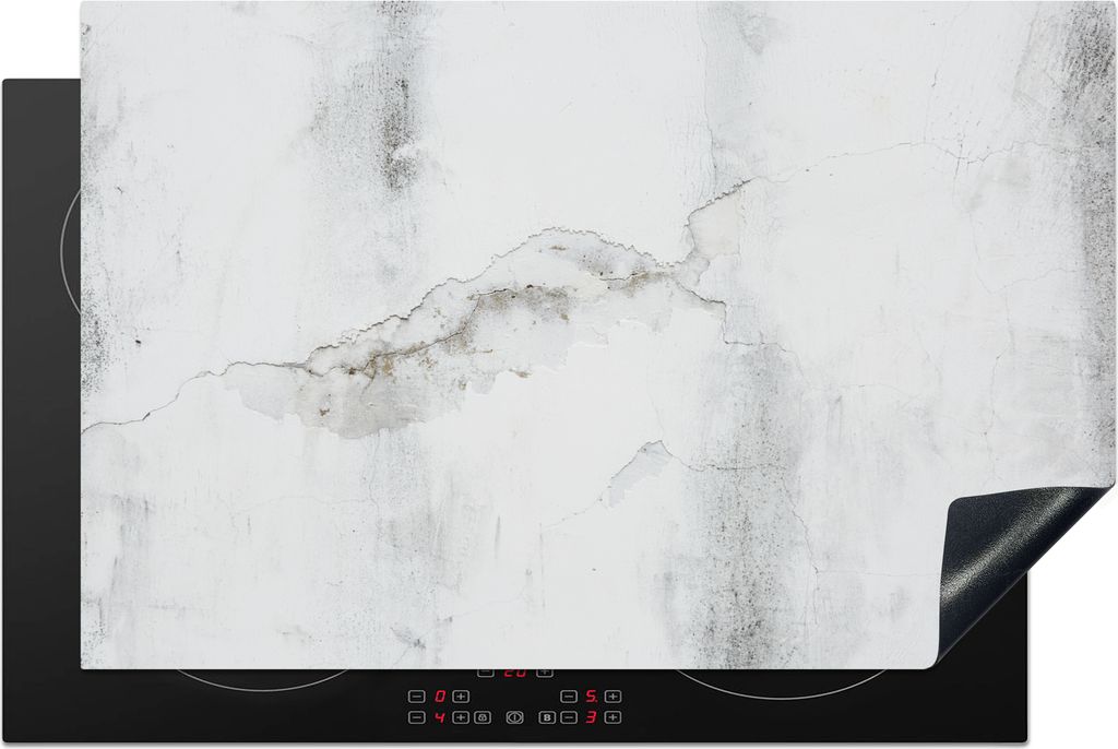 KitchenYeah Herdabdeckplatte Beton - Grau - Weiß , 81x52cm, Küche Deko, Glaskeramikfeld Herdabdeckung, Abdeckplatte fùr Kochfeld