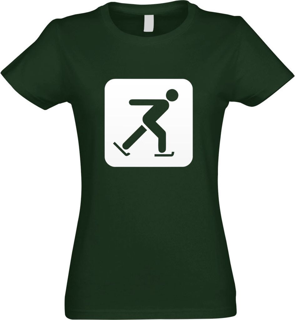 Kiwistar - T-Shirt tailliert - Damen - flaschengrün - Schlittschuhlaufen Piktogramme - mit Motiv Bedruckt - Funshirt Design - Sport - Freizeit - D...