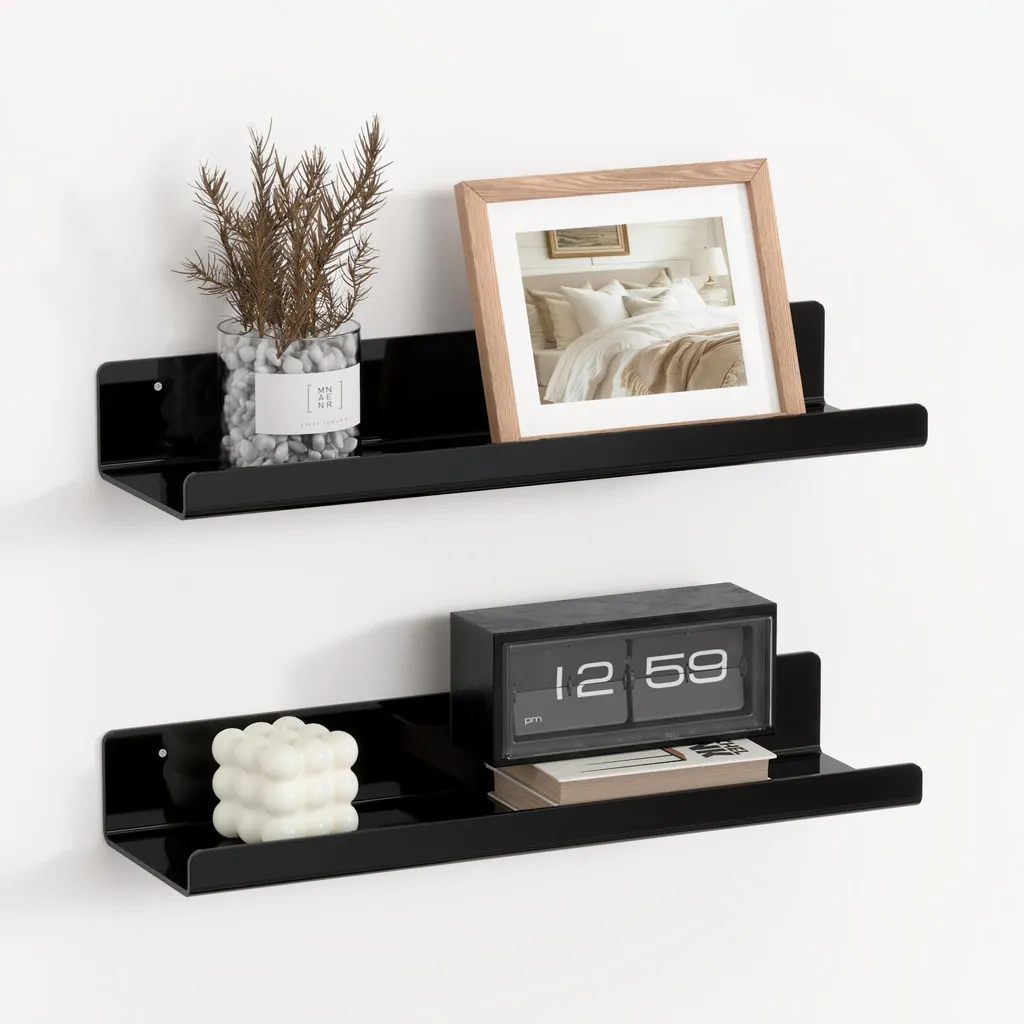 Étagère suspendue noire en acrylique pour salon et chambre de 38cm