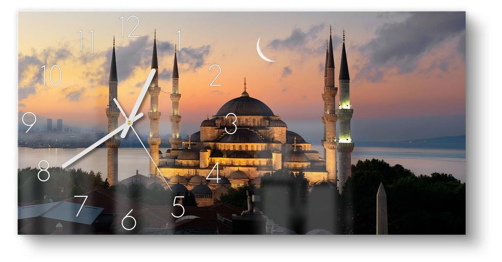 DEQORI Glasuhr 60x30 cm Zahlen 'Mondsichel über Moschee' Produktbild 