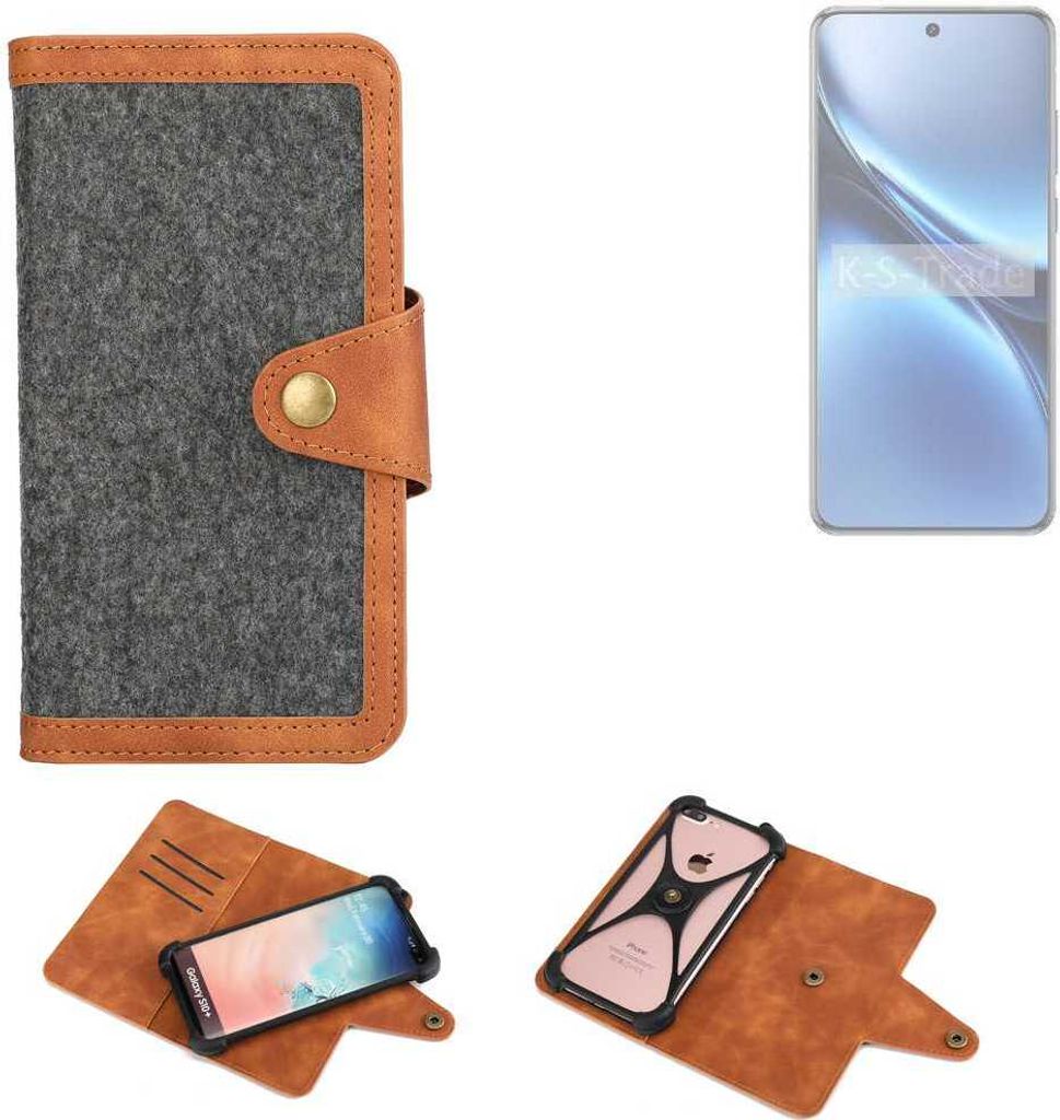 K-S-Trade Schutzhülle Handyhülle kompatibel mit Vivo X200 Filz Hülle Kunst-Leder dunkelgrau braun (1x)
