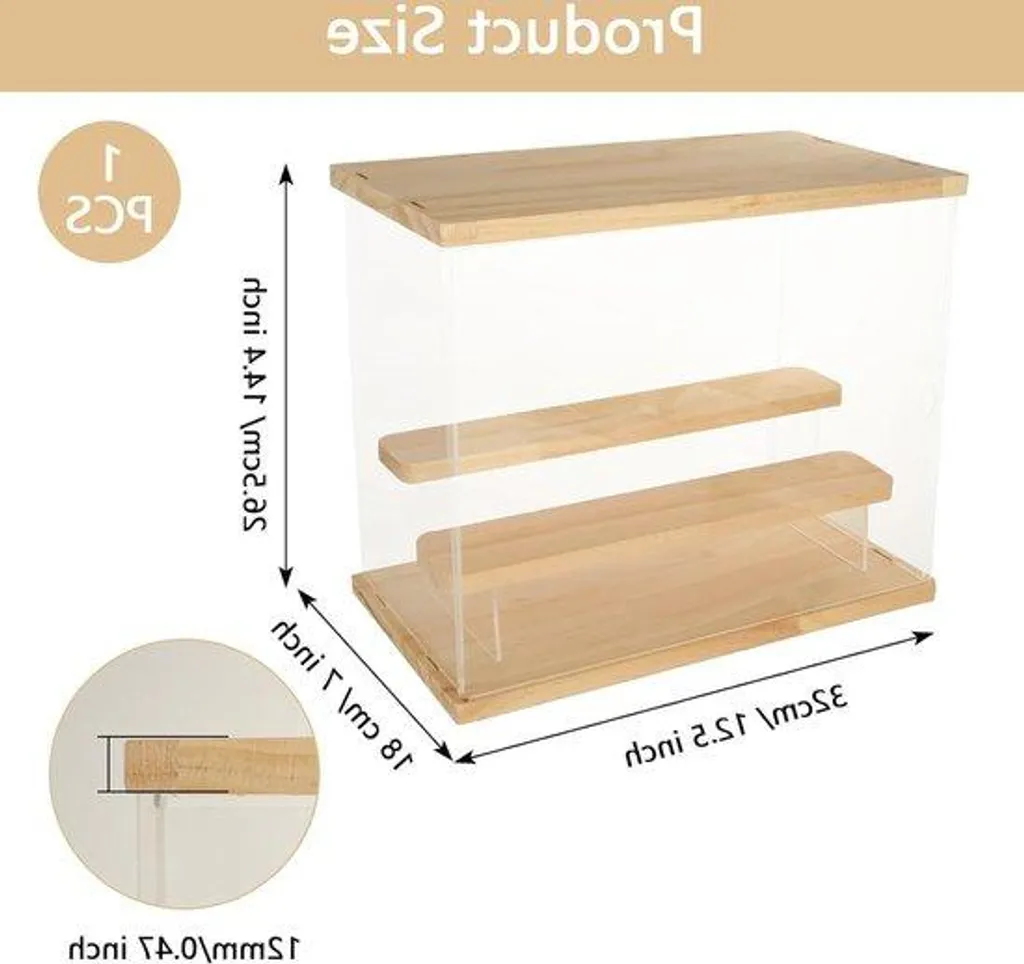 Vitrine en acrylique transparent 32x18x26,5 cm avec 3 niveaux en plexiglas