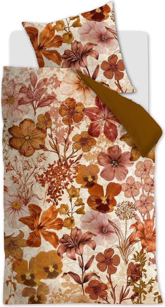 Beddinghouse Baumwollsatin Bettwäsche Flora -Ocker 100% Baumwolle 135 x 200 cm , Größe:135x200 cm + 80x80 cm