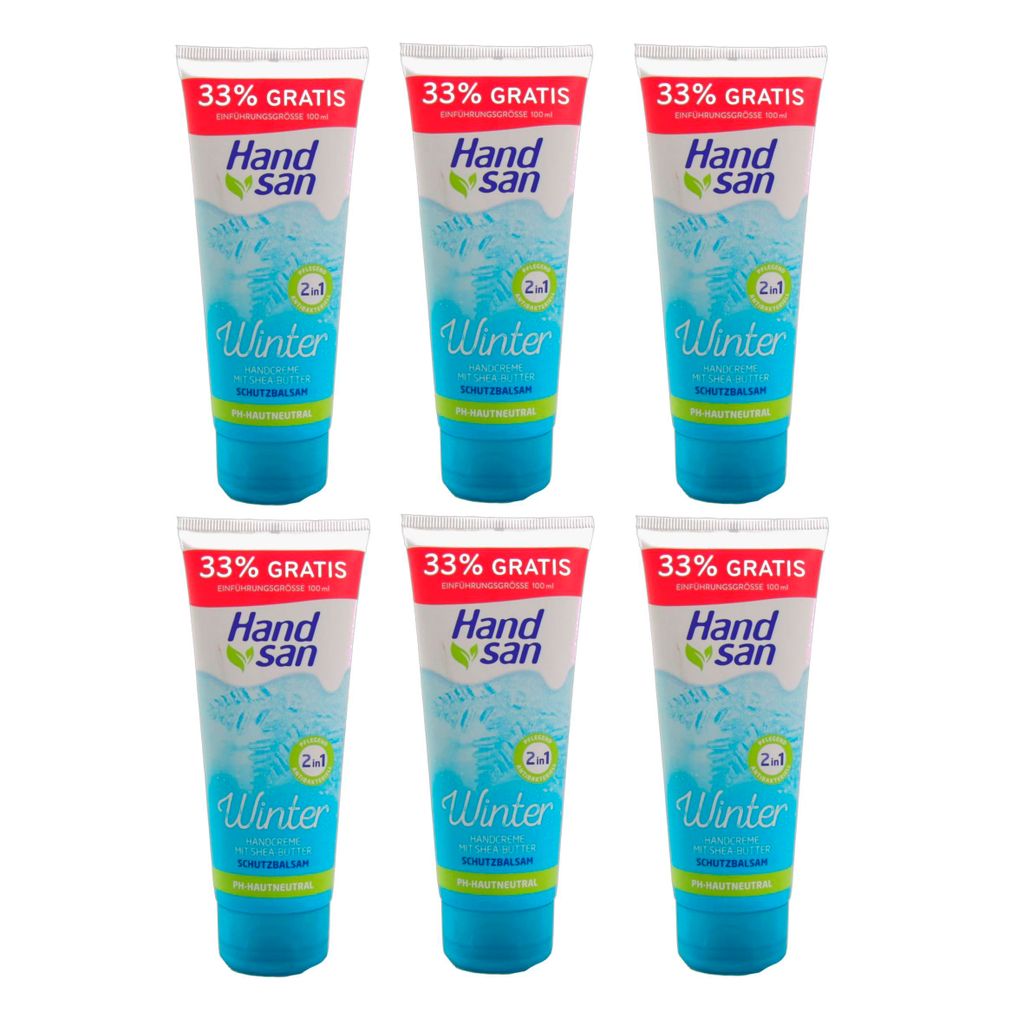 6x 100ml Handsan Winter Handcreme 2in1 24h Feuchtigkeit mit Produktbild 