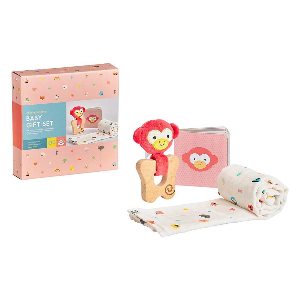 Petit Collage Freches Affen-baby-geschenkset Rosa Rosa One Size