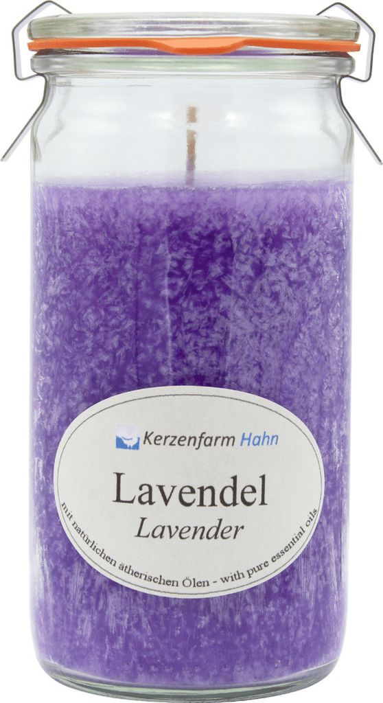 Duftkerze im XL-Weckglas , 100% pflanzliches Stearin, Lavendel, KERZENFARM HAHN, mit reinen ätherischen Ölen, Brenndauer ca. 40h
