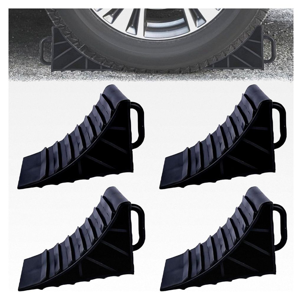 4 Stück Unterlegkeile mit Griff, 180 x 90 x 110 mm, aus Kunststoff, für PKW, Anhänger, Wohnwagen, Wohnmobil (schwarz)