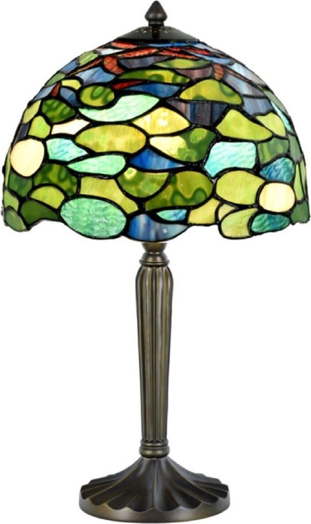 Casa Padrino Luxus Deko Tiffany Tischleuchte Mehrfarbig 25 x H. 42 cm - Hockerleuchte - Schreibtischleuchte - Deko Accessoires