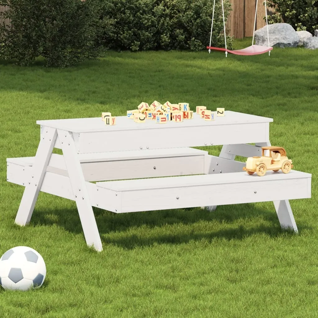 Table de jardin pour enfant avec bac à sable blanc ZMH en bois de pin 90cm