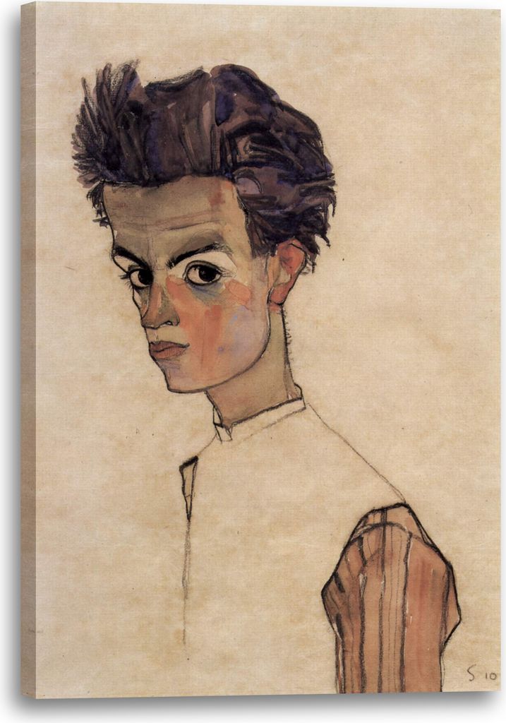 Leinwandbild (60x80cm): Egon Schiele - Selbstportrait, echter Holz-Keilrahmen inkl. Aufhänger, handgefertigt in Deutschland