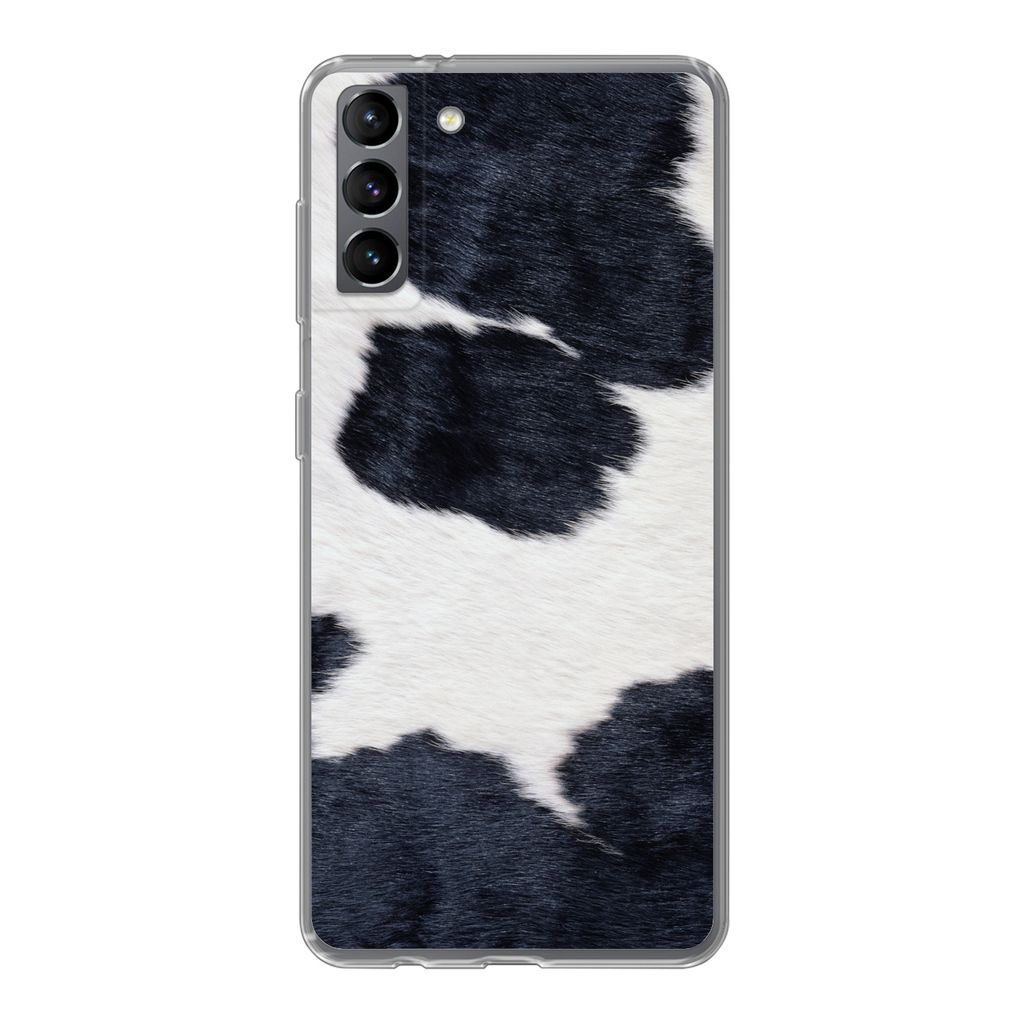 MuchoWow Handyhülle Schutzhülle Hülle für Samsung Galaxy S21 Plus Bild einer schwarzen und weißen Kuhhaut Silikon Softcase Handy Hülle - Ha...