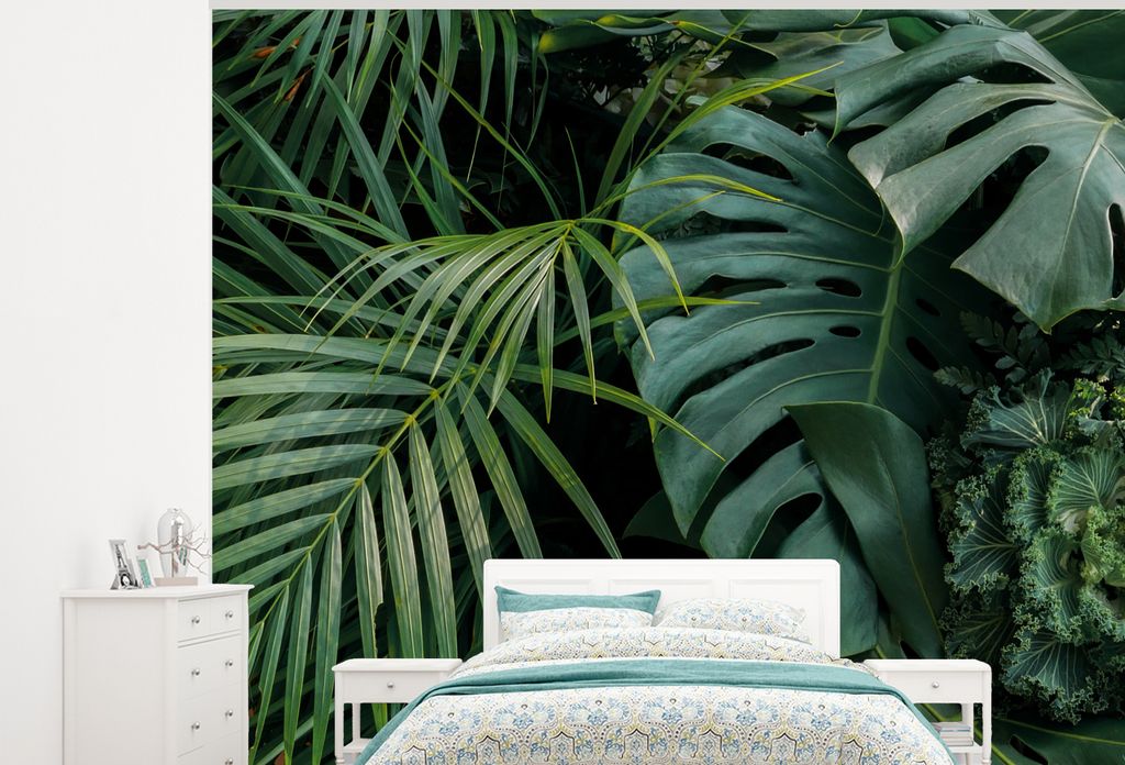 MuchoWow Fototapete für Wohnzimmer oder Schlafzimmer Wandtapete Vinyl Motivtapete Pflanzen - Dschungel - Blätter - Tropisch - 300x240 cm - Kind...
