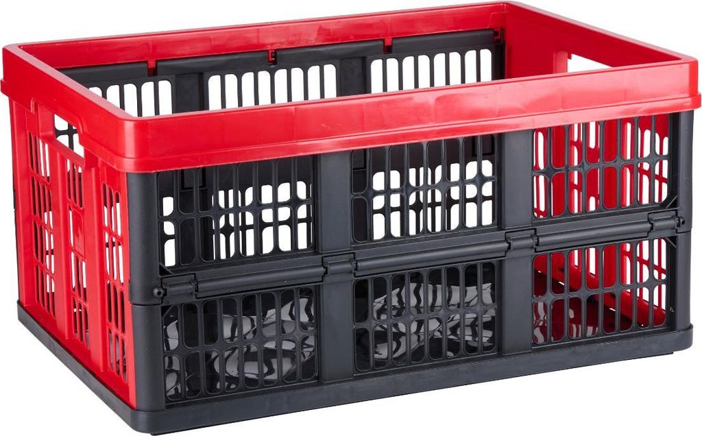 Dirt Devil Klappkiste 45 Liter – Klappbox Faltbar für Einkäufe – Organizer mit Griffen und Lüftung – Box Stapelbar – Rot Schwarz