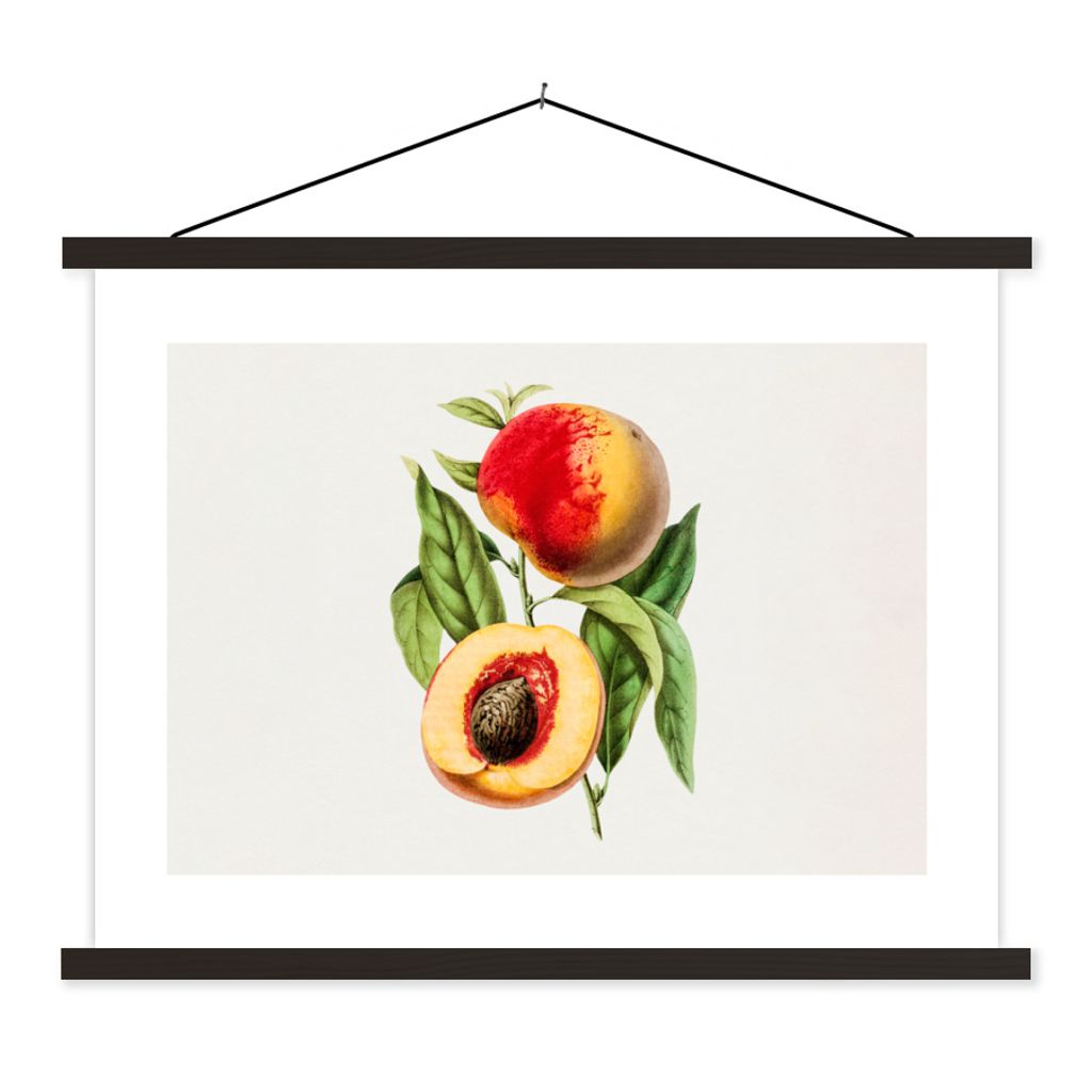 MuchoWow Textilposter Pfirsich - Jahrgang - Obst 60x45 cm mit schwarzem Rahmen - Poster Schlafzimmer