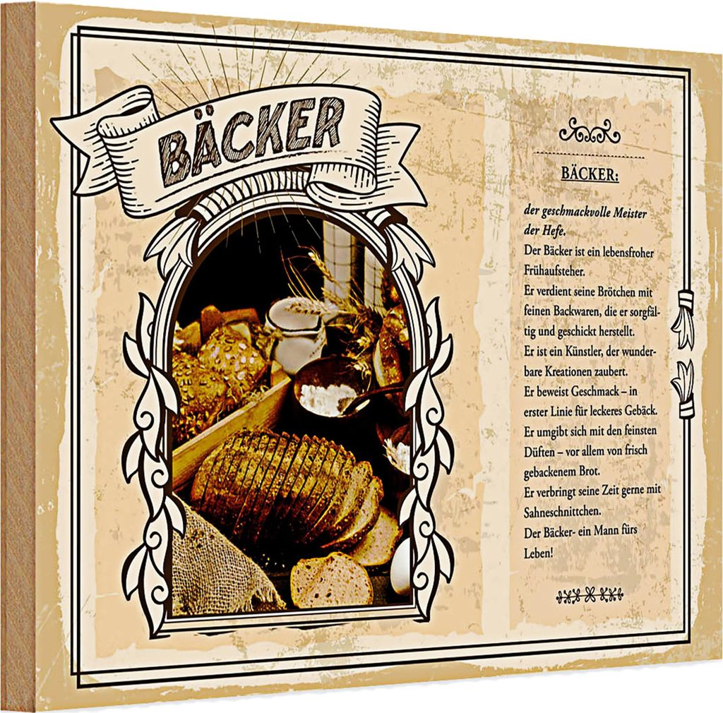 Holzschild Berufe 30x20cm Bäcker geschmackvolle Meister Hefe